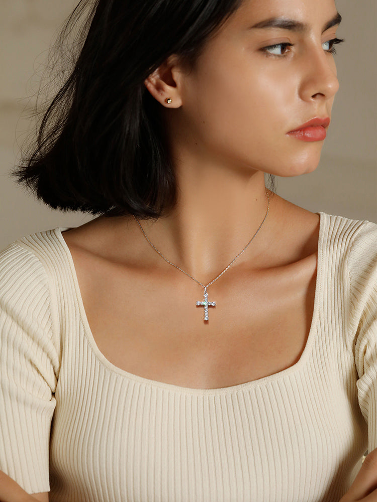 A delicate full diamond cross pendant necklace for women and men.