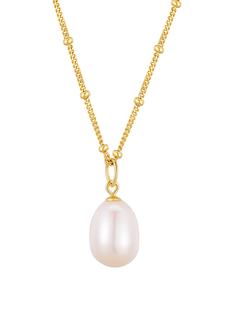 Spaced Rice Bead Pearl Pendant Necklace Gold