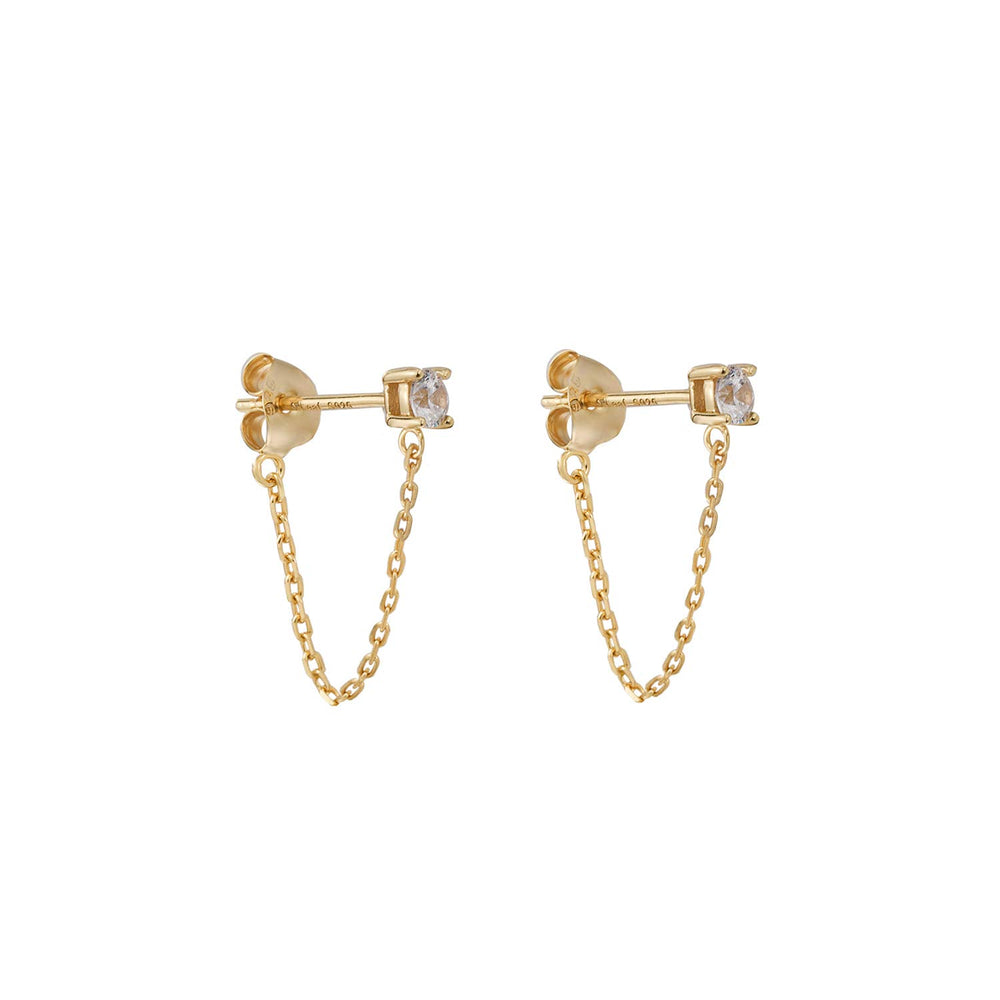 Cubic Zirconia Stud Chain Dangle Earrings