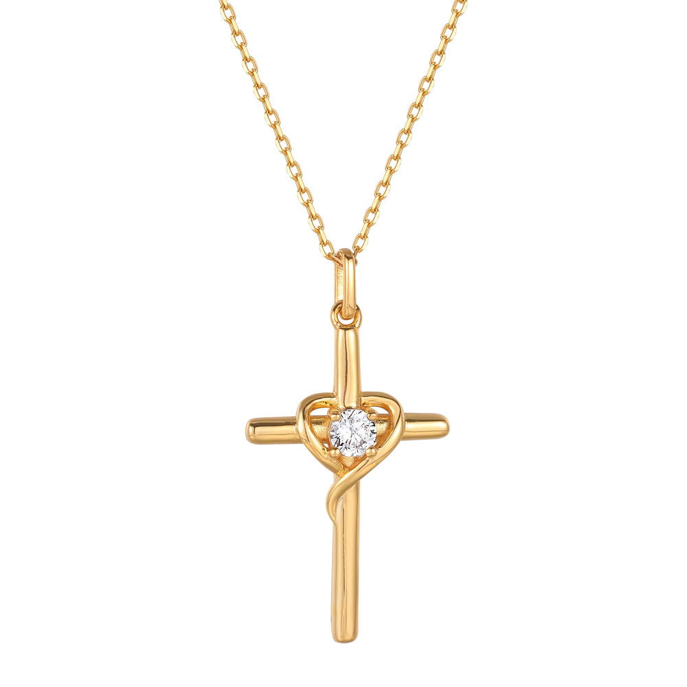 S.Leaf Single Diamond Love Women's Cross Necklace