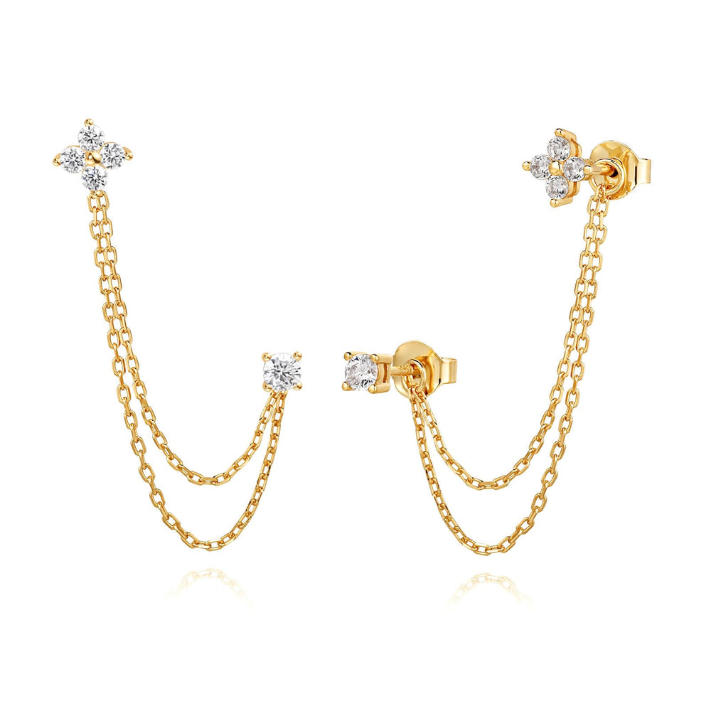 S.Leaf 925 Sterling Silver 18k Gold Plated Chain Earrings