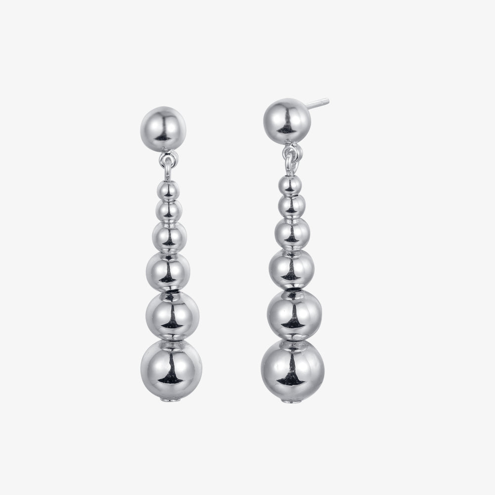 White Gold Gradient Size Bead And Silver Ball Earrings