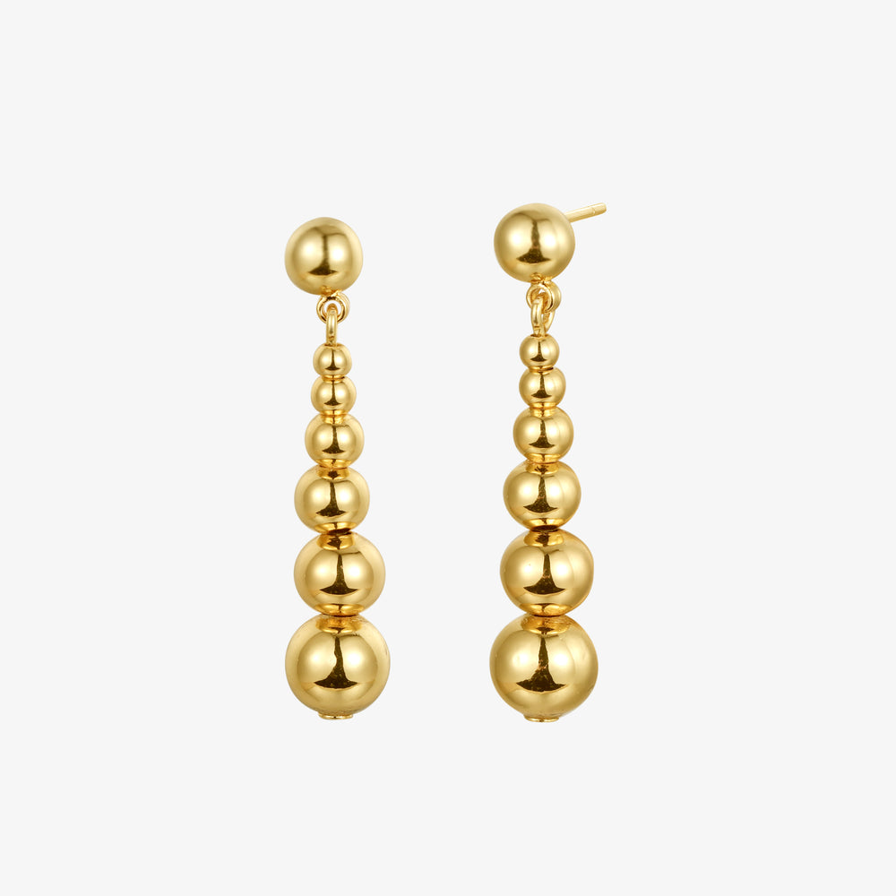 Yellow Gold Gradient Size Bead And Silver Ball Earrings