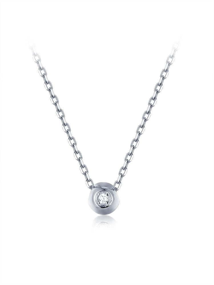 small ball and diamond sterling silver necklace