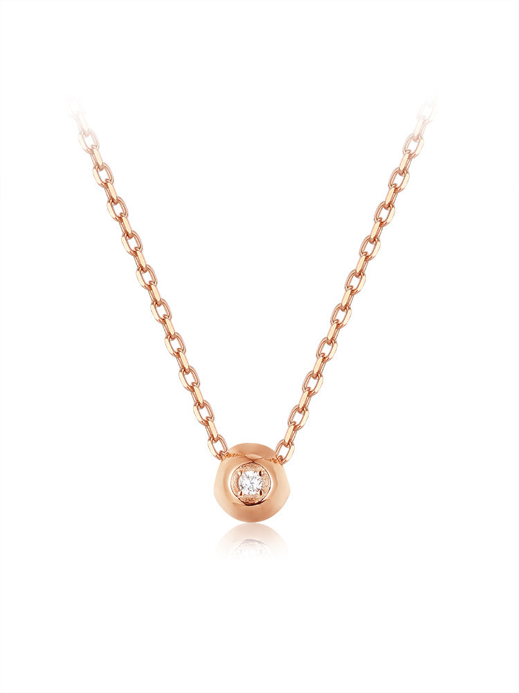 Delicate small ball and diamond necklace in rose gold