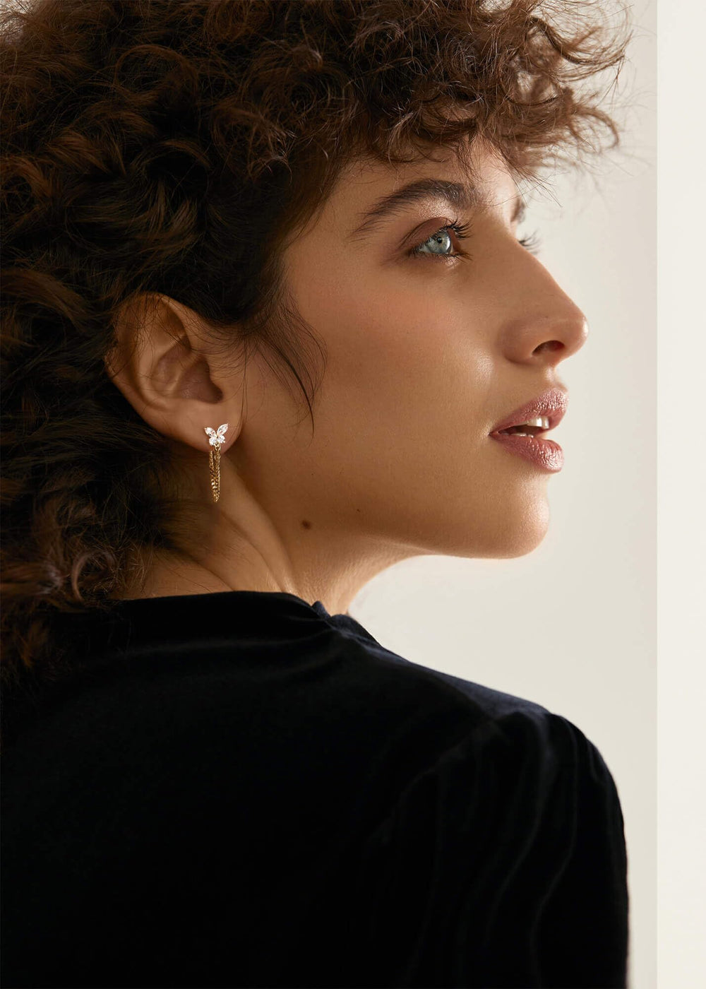 Cubic Zirconia Stud Gold Chain Earrings