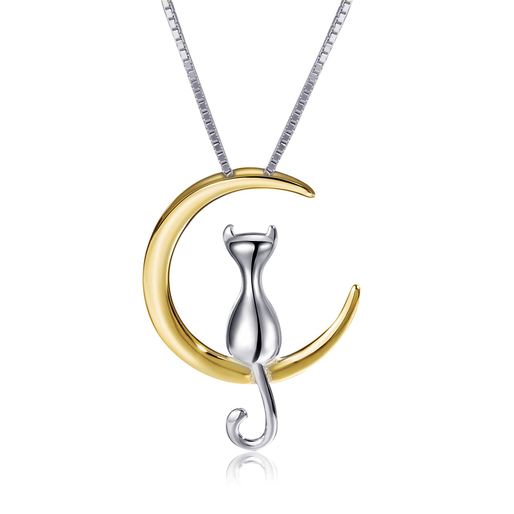 S.Leaf Sterling Silver Cat Moon Necklace
