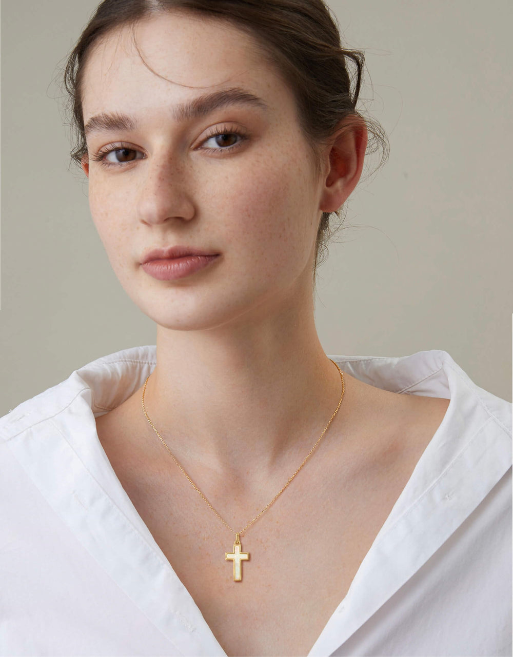 S.Leaf Cross Necklaces for Women 18K Gold Plated Cross Opal Pendant Charm Necklaces