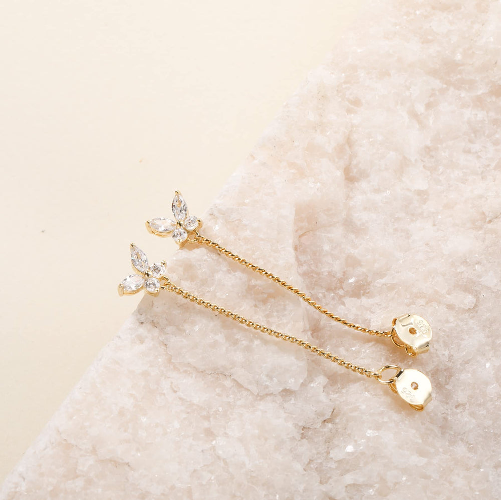 Cubic Zirconia Stud Gold Chain Earrings