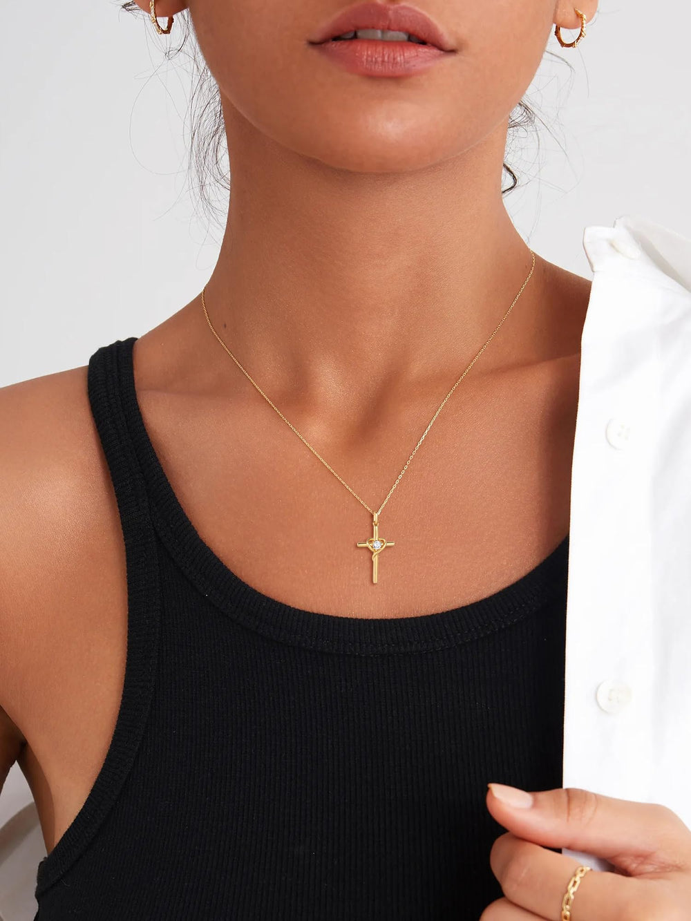 S.Leaf Single Diamond Love Women's Cross Necklace