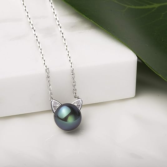 Cute Cat Pearl Pendant Necklace