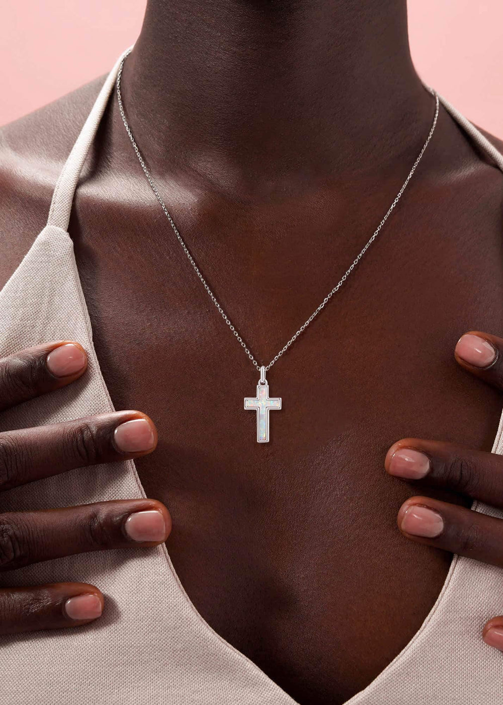 S.Leaf Cross Necklaces for Women 18K Gold Plated Cross Opal Pendant Charm Necklaces