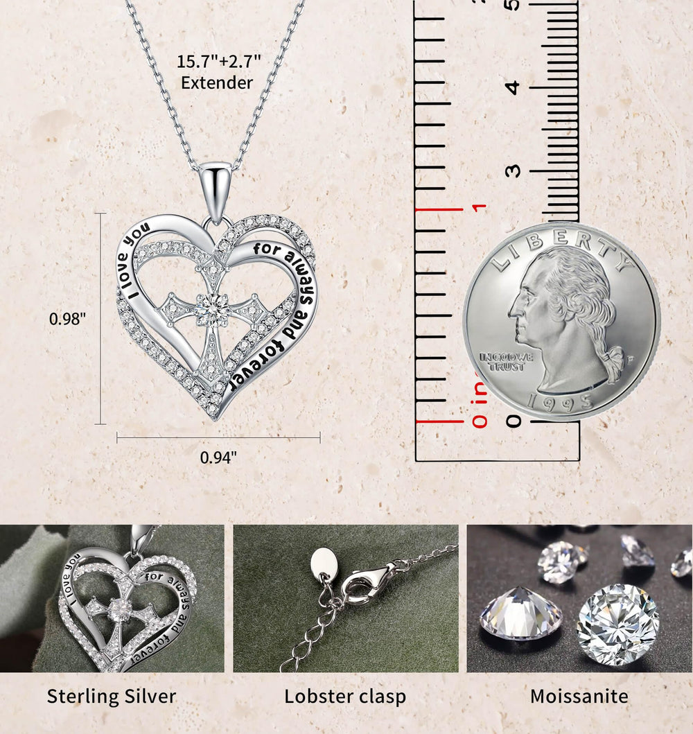 Moissanite Diamond Cross Heart Necklaces