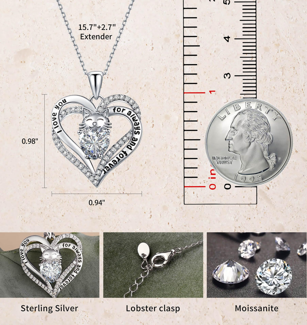 Moissanite Diamond Heart Cat Necklaces