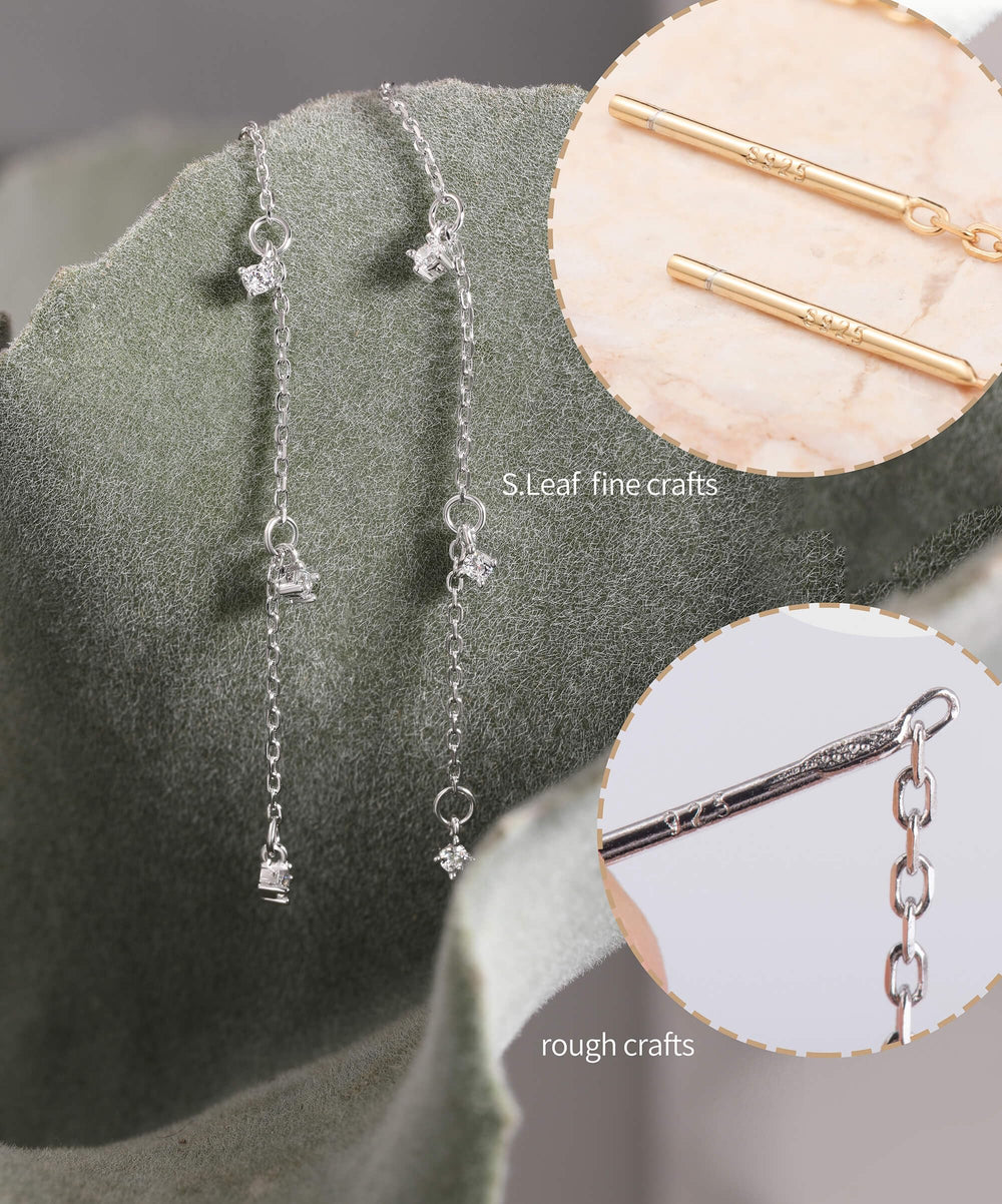S.Leaf S925 Sterling Silver Threader Chain Earrings