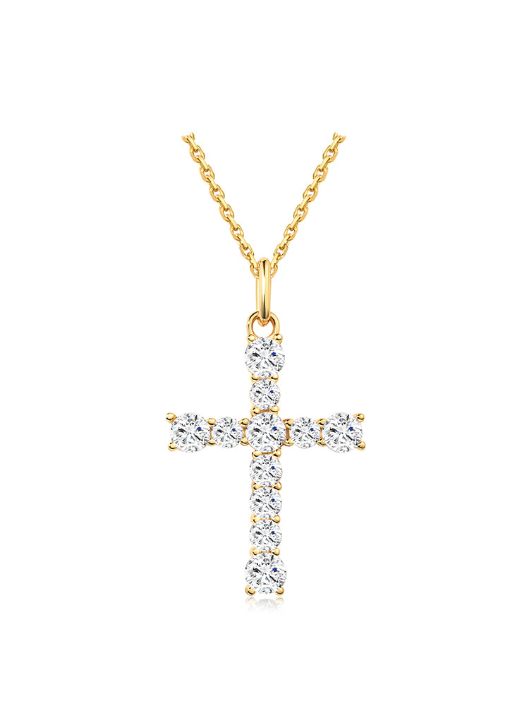 Full Diamond Cz Cross Pendant Necklace Yellow gold