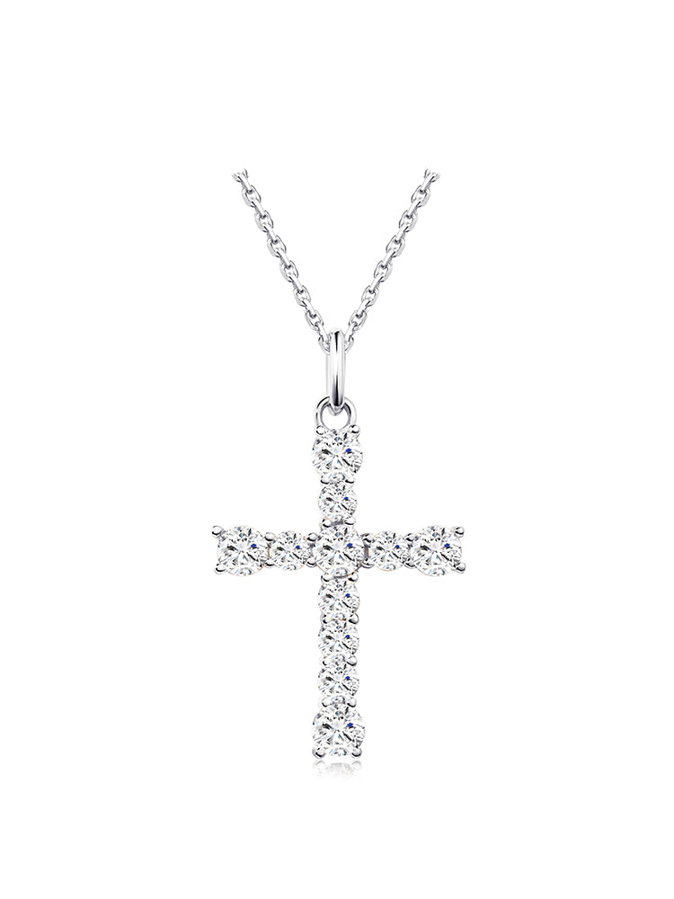 CZ cross pendant necklace with full diamonds in 925 sterling silver
