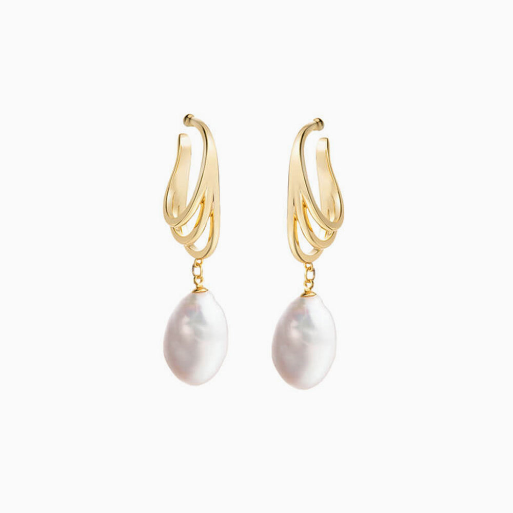 Gold Baroque Pearl Non Piercing Dangle Earrings