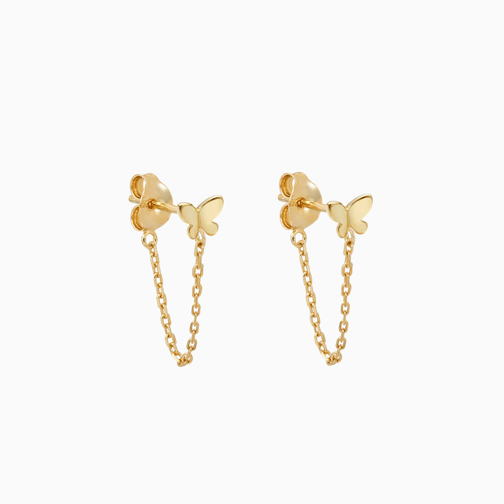 butterfly chain dangle earrings gold