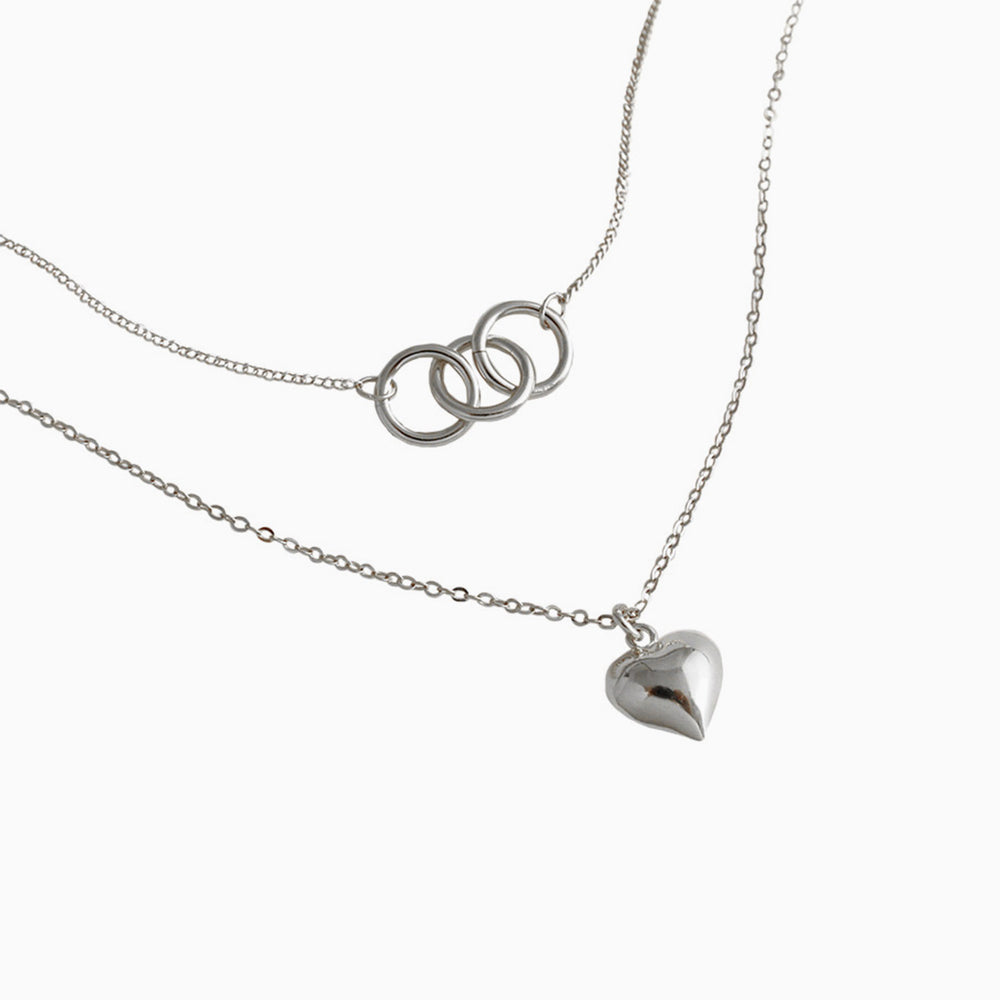 Circle Heart Layered Necklace sterling silver