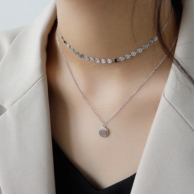 Minimalist Disc Layered Necklace sterling silver