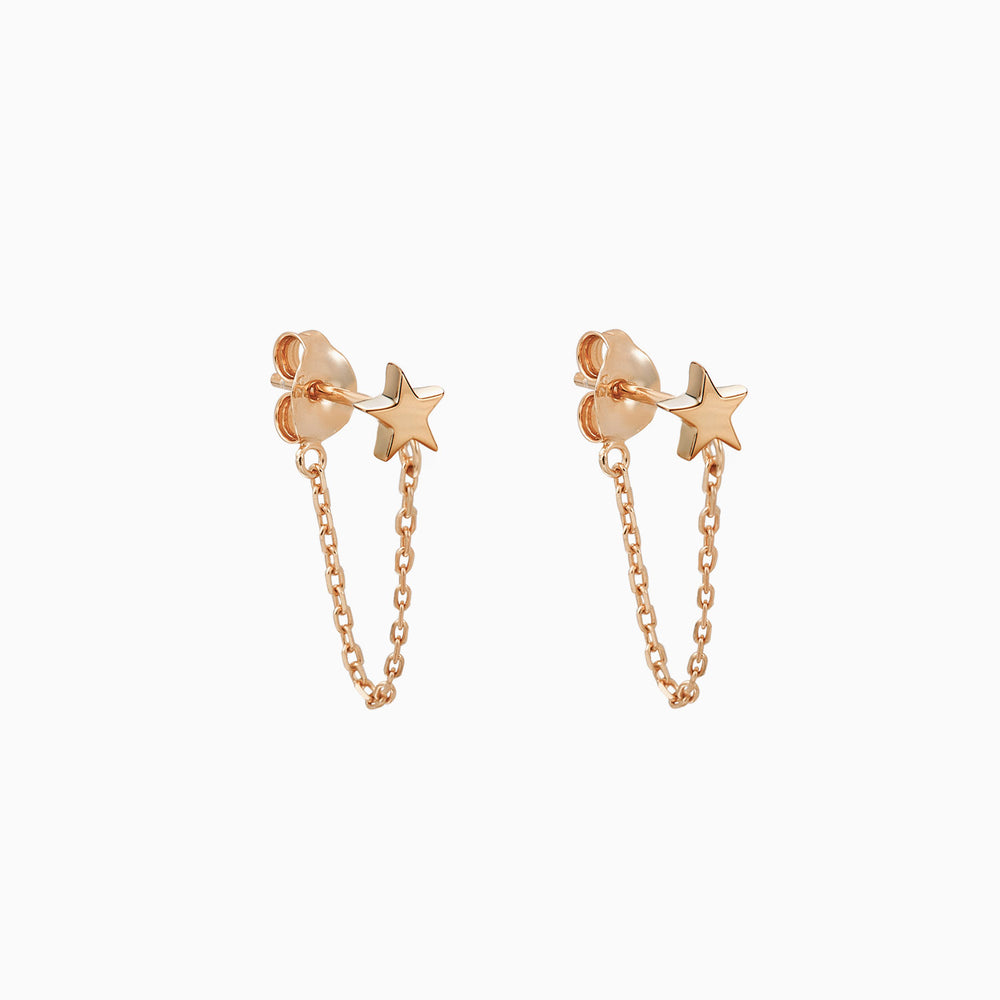 star with chain dangle earrings rose gold