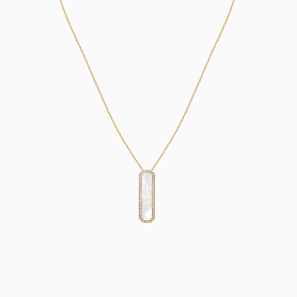 Rectangle Mother of Pearl CZ Necklace gold