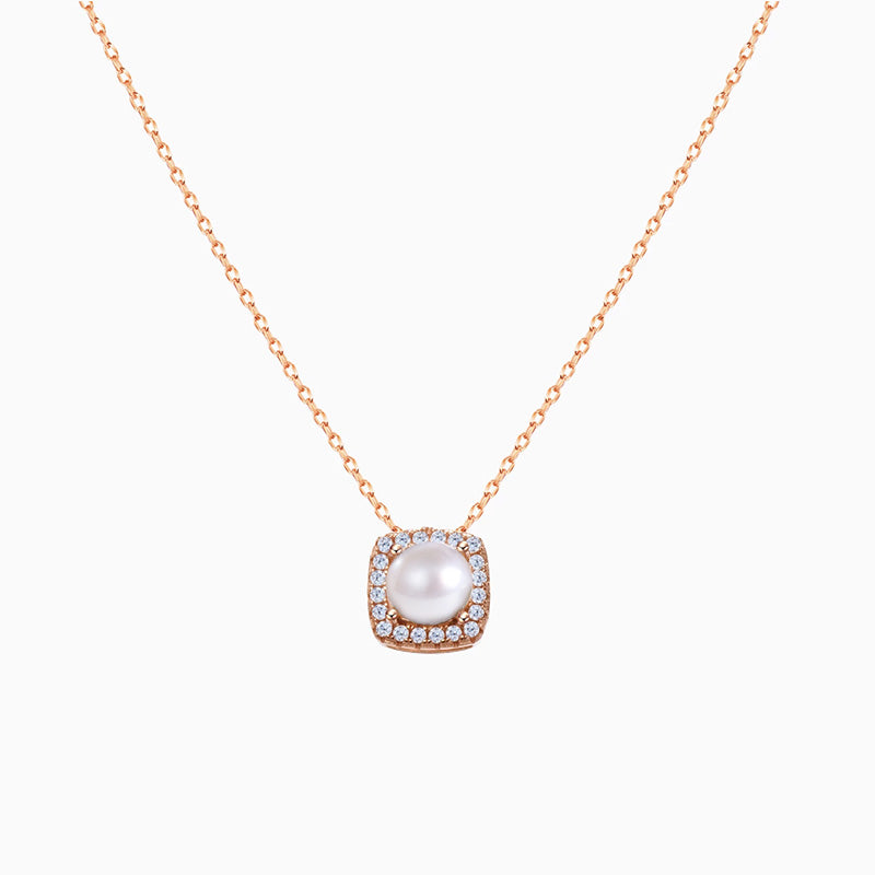 cubic zirconia Halo Pearl Necklace sterling silver rose gold