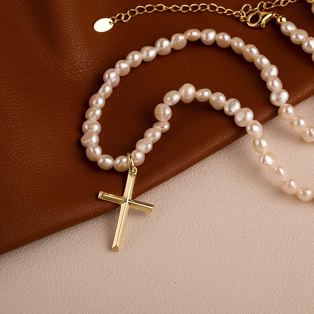 Baroque pearl choker dainty cross pendant necklace jewelry gifts