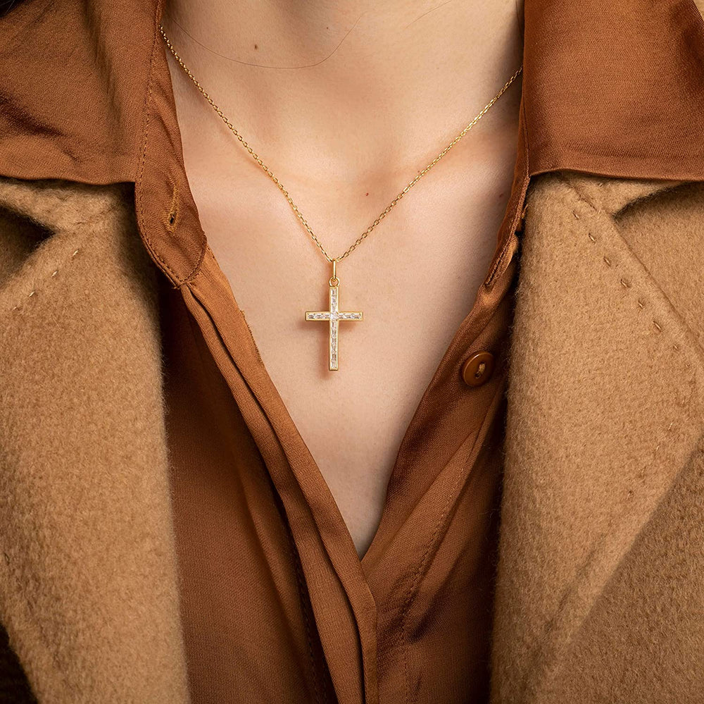 Dainty Cubic zirconia cross pendant necklace for women men