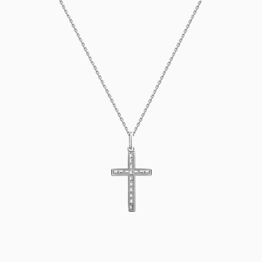 Emerald cut Cz cross pendant necklace 925 sterling silver