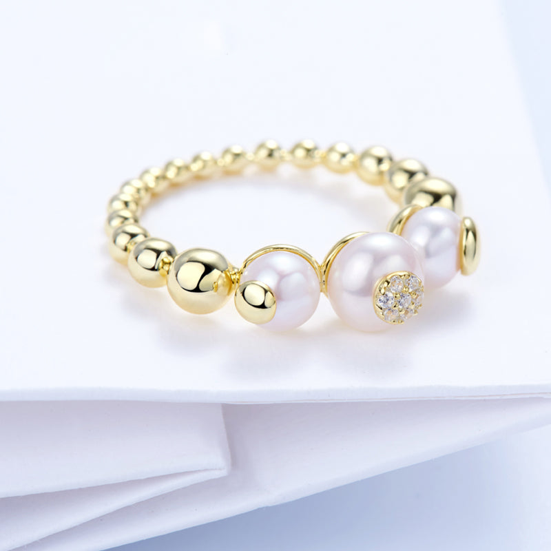 dainty Bubble Ball pearl Ring sterling silver