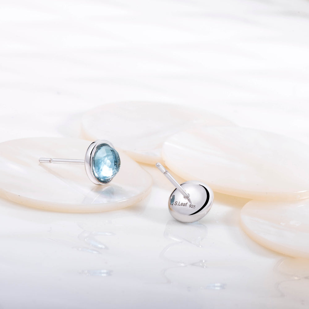 sterling silver Round blue Topaz Stud Earrings for women gift
