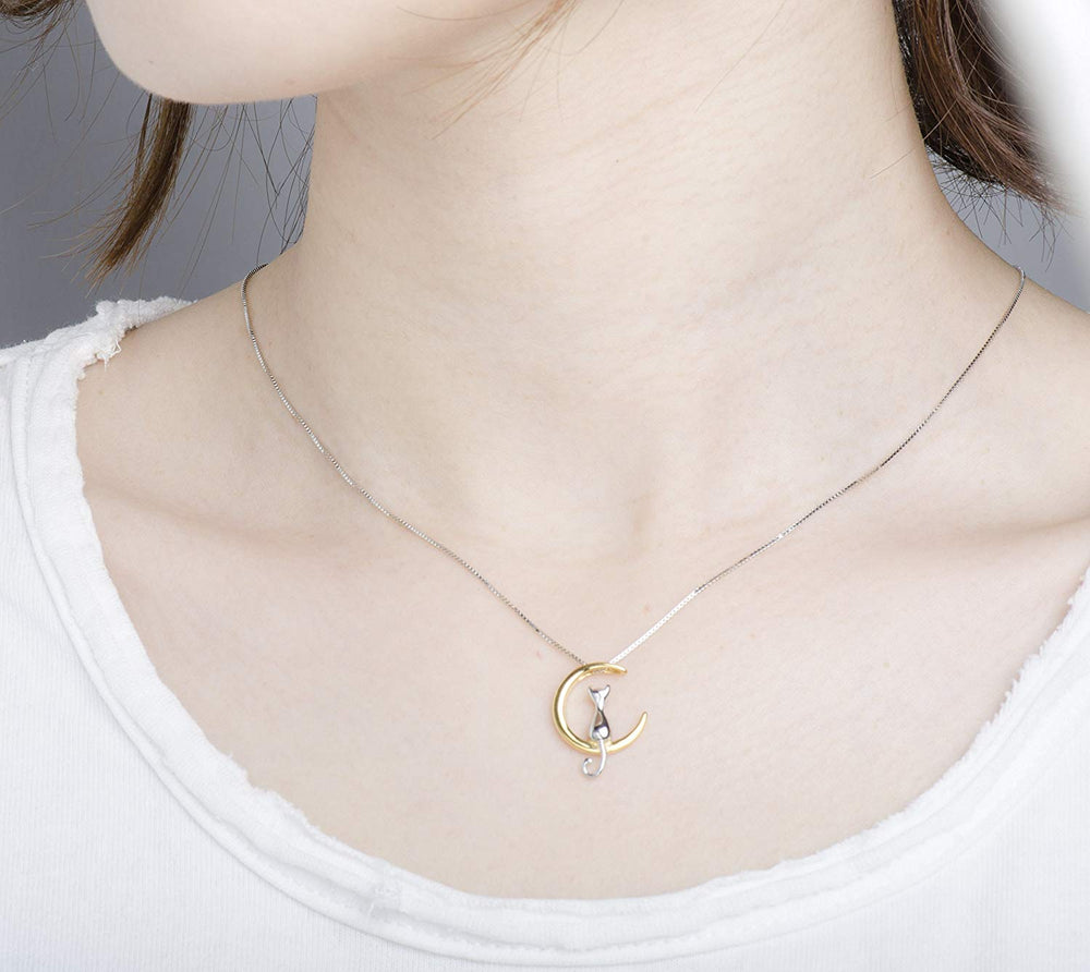 cute Cat Moon Necklace sterling silver