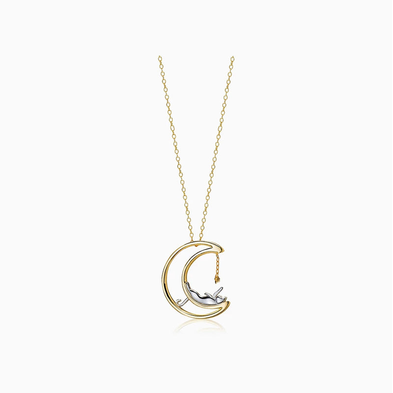 cat star moon necklace sterling silver gold
