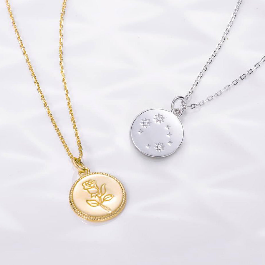 simple Rose Gemini Zodiac Coin Necklace front back necklaces for girls
