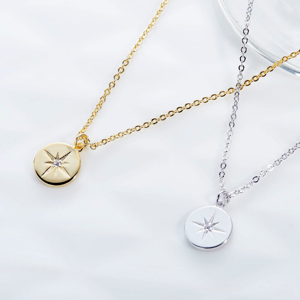 minimalist sterling silver CZ Star Signet Coin Necklace