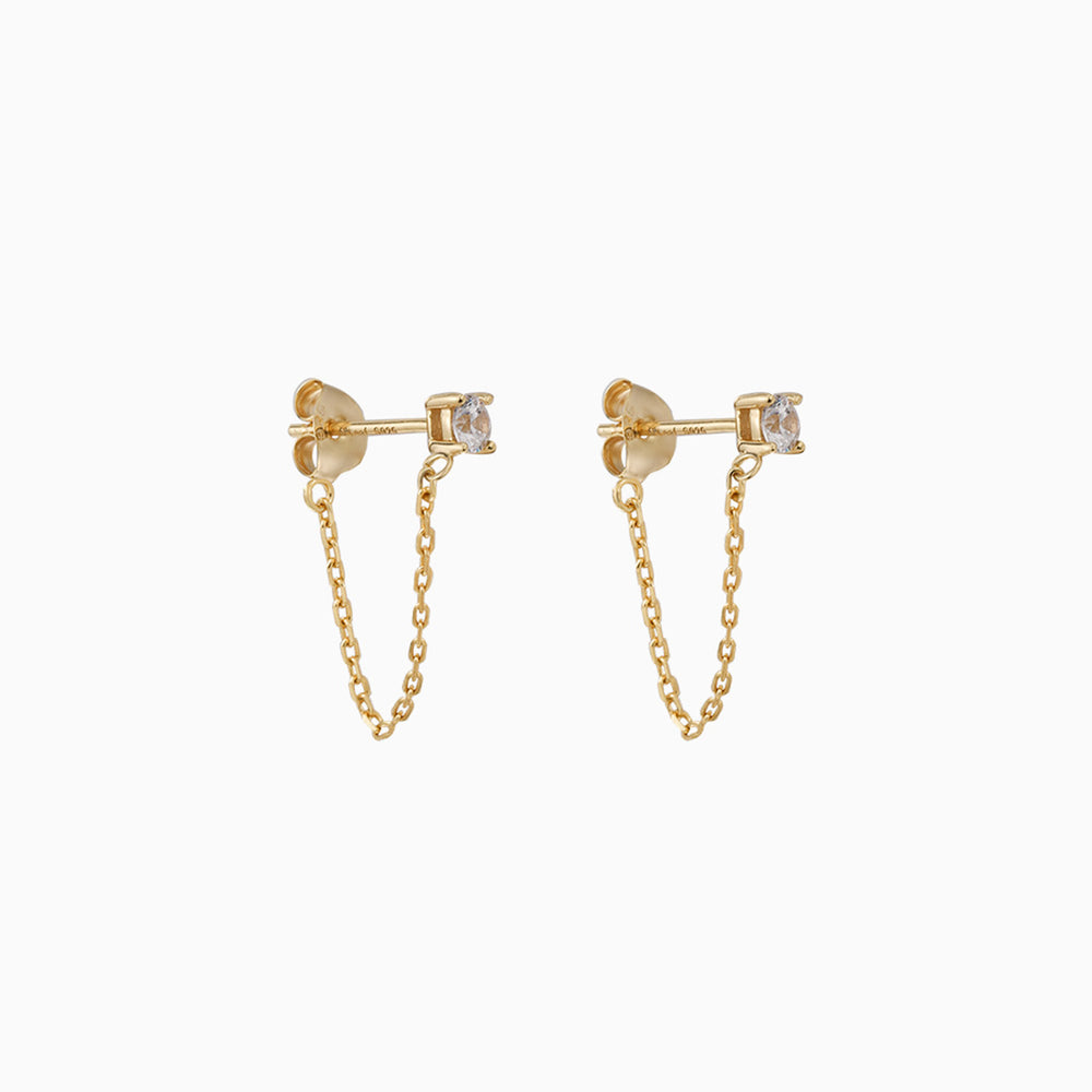 Cubic Zirconia Stud Chain Dangle Earrings gold