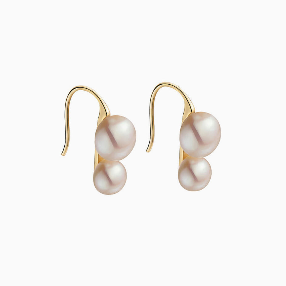 Gold Natural Dual Pearls Drop Earrings