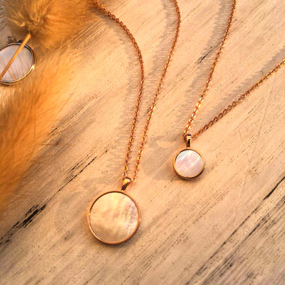 tiny Mother of Pearl Round Pendant Necklace gift for her