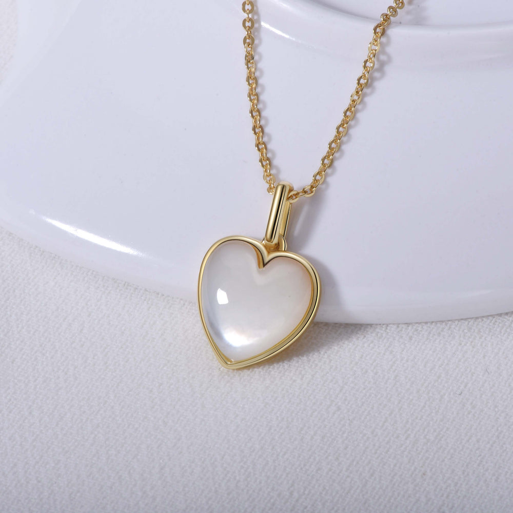 Mother of Pearl Heart Necklace sterling silver gold