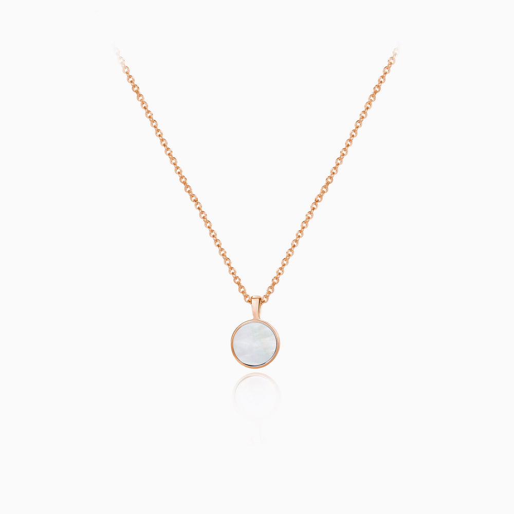 Small Mother of Pearl Round Pendant Necklace rose gold