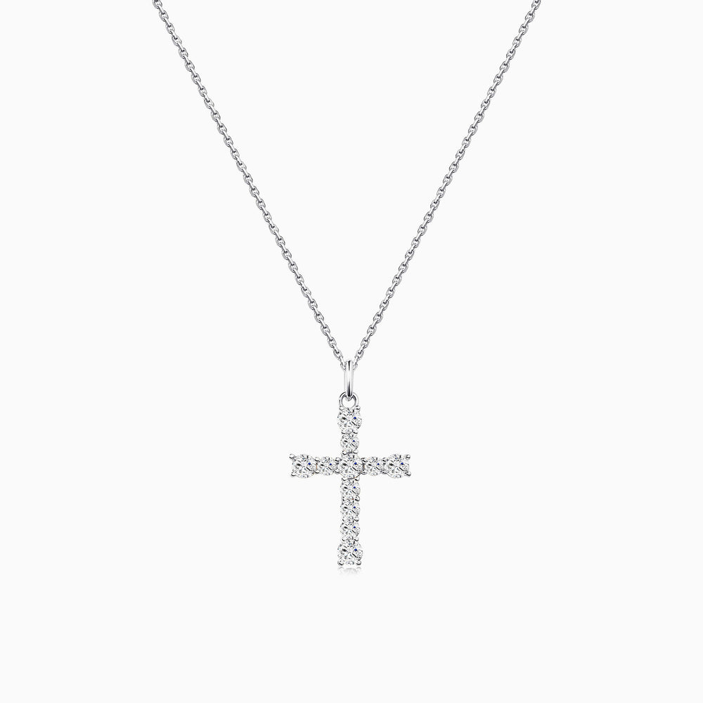round cut Cubic Zirconia cross pendant necklace 925 sterling silver