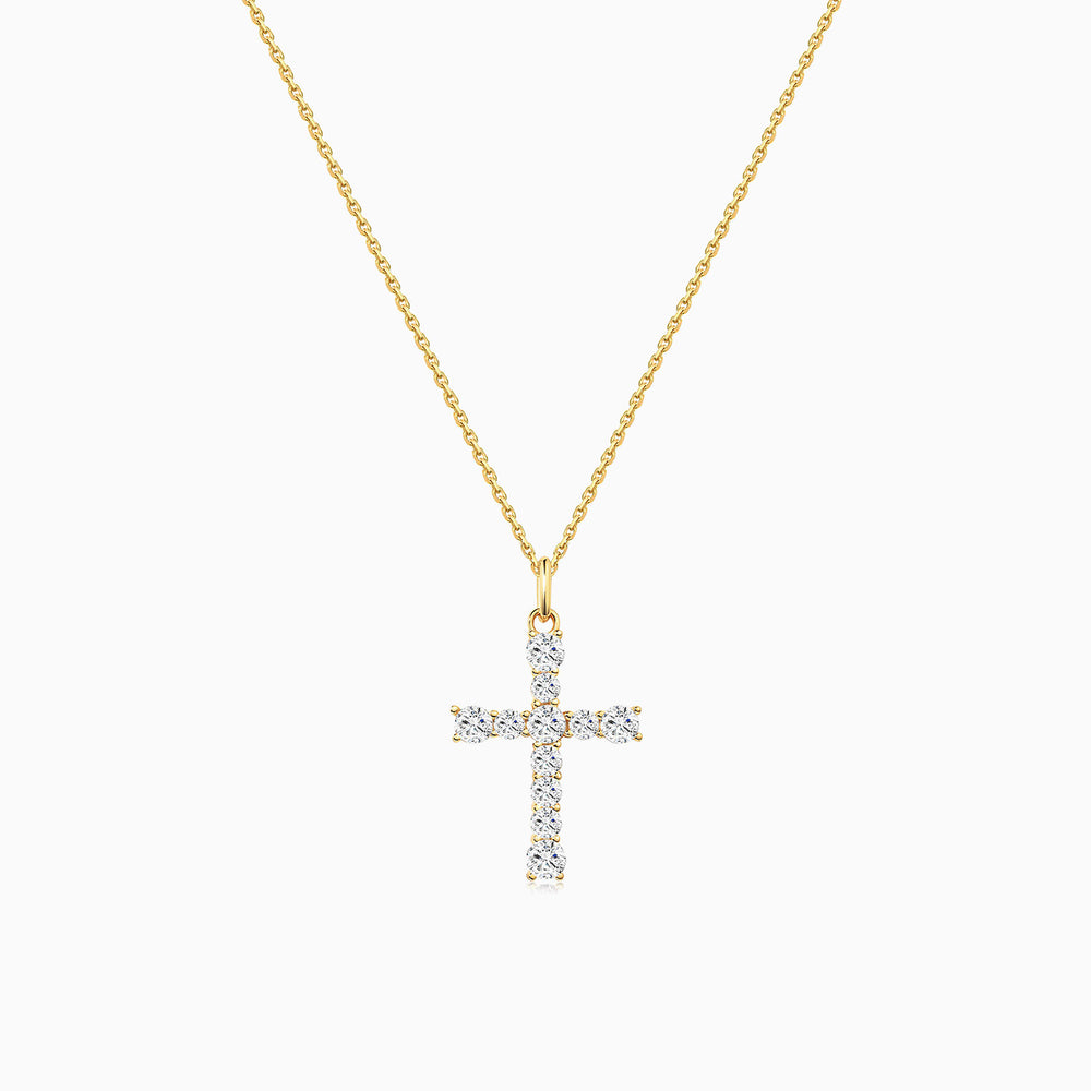 round cut Cz cross pendant necklace gold