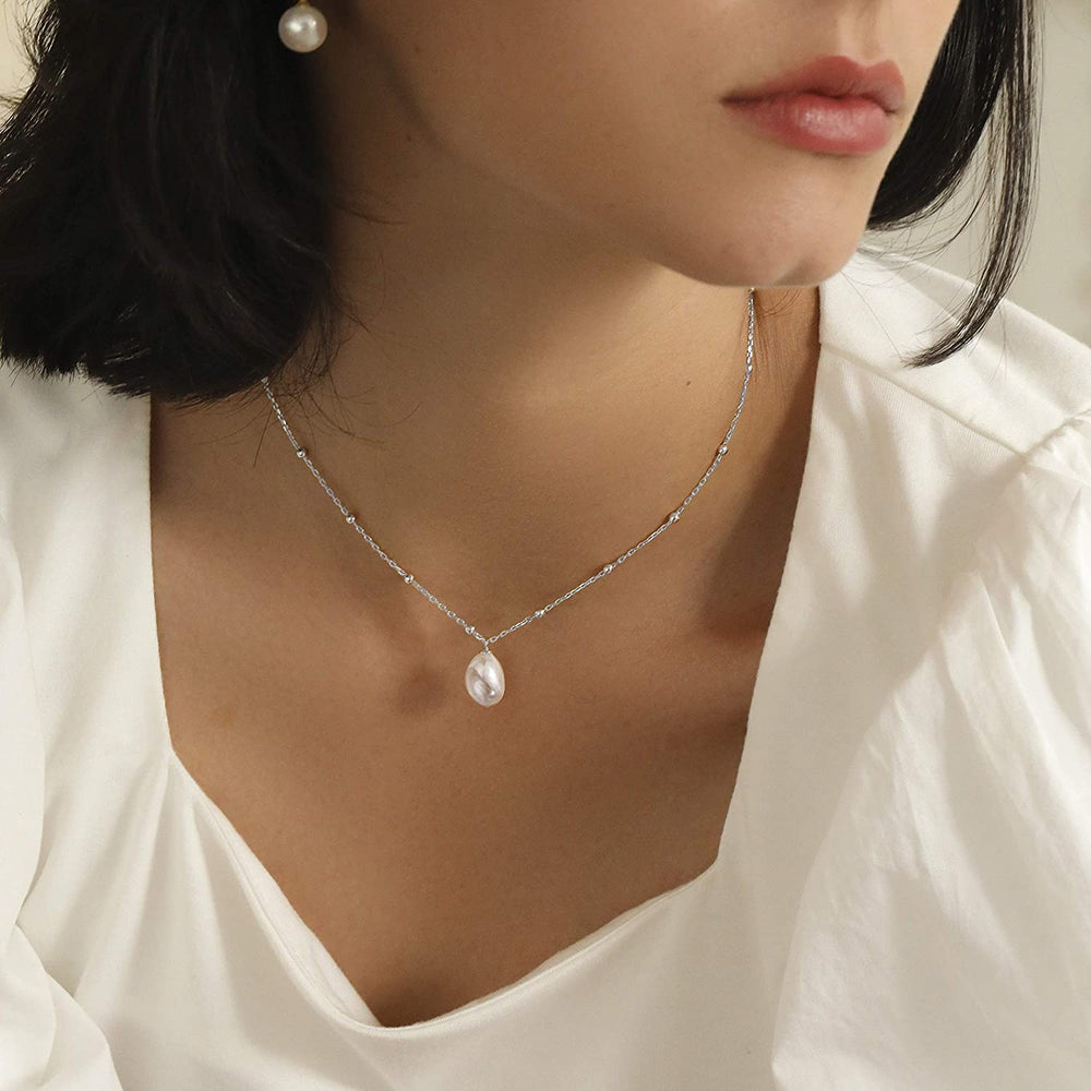 Satellite Chain Choker Baroque pearl necklace 925 sterling silver