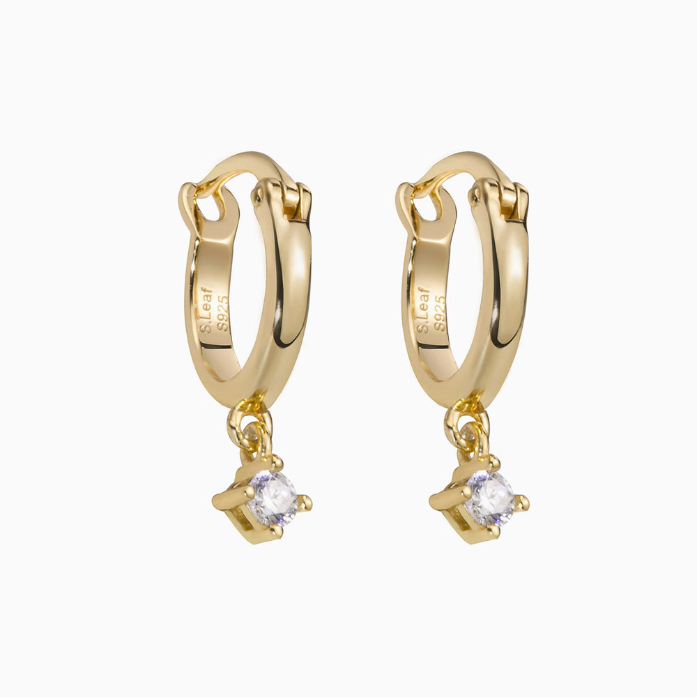 single cubic zirconia pendant hoop earrings gold